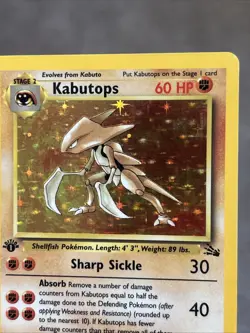 PokÃ©mon TCG Original Fossil Set Kabutops Card 9/62 1st Edition Rare Holo - Image 3
