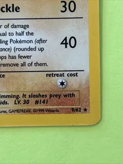 PokÃ©mon TCG Original Fossil Set Kabutops Card 9/62 1st Edition Rare Holo - Image 8