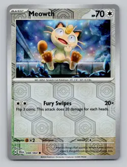 Reverse Holo Meowth #048/064 Common SV: Shrouded Fable Pokemon - Image 1