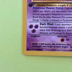 PokÃ©mon Gengar TCG 20/62 Fossil 1st Edition Regular Rare Never Played Nice Card - Image 2