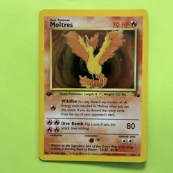PokÃ©mon TCG Moltres Holo Rare Card 12/62 Fossil 1st Edition Nice Holo - Image 1