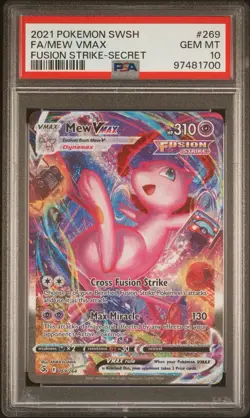 2021 Pokemon Sword & Shield Fusion Strike Mew VMAX Secret 269/264 #269 PSA 10 - Image 1