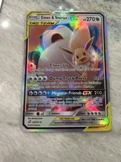 PokÃ©mon TCG Eevee & Snorlax GX SM169 Full Art Holo Card Lightly Played - Image 1