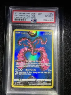 PSA 10 GEM MINT GALARIAN MOLTRES SWSH284 CROWN ZENITH TINS 2023 POKEMON CARD - Image 1
