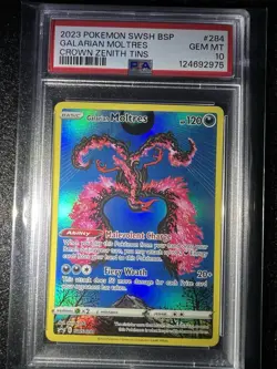 PSA 10 GEM MINT GALARIAN MOLTRES SWSH284 CROWN ZENITH TINS 2023 POKEMON CARD - Image 2