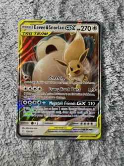 PokÃ©mon Card - Eevee & Snorlax GX 120/181 Sm-Team Up Holo NM - Image 3