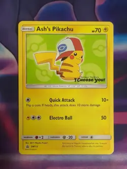 Pokemon TCG Ash's Pikachu SM112 Regular Black Star Promo Card - Image 1