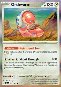 PokÃ©mon TCG Orthworm Card #151/193 Reverse Holo Paldea Evolved NM Near Mint - Image 1