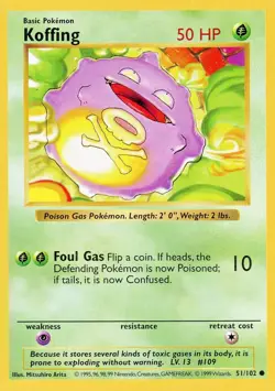 PokÃ©mon TCG Koffing Shadowless Base Set Card #51/102 LP Light Play Free Shipping - Image 1