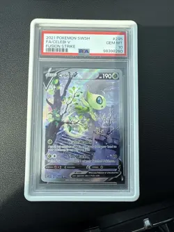 2021 POKEMON SWORD & SHIELD FUSION STRIKE #245 FULL ART/CELEBI V PSA 10 - Image 1