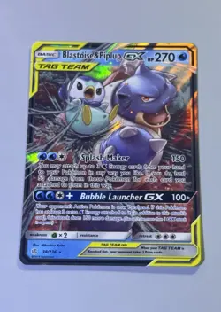 Blastoise & Piplup GX 38/236 Sun Moon Cosmic Eclipse Tag Team Pokemon Card LP+ - Image 1