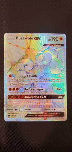 Buzzwole GX 115/111 Crimson Invasion Rainbow Secret Rare Holo Pokemon Card - Image 1