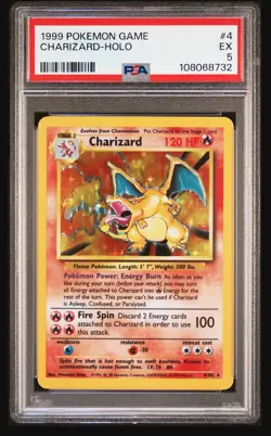 PokÃ©mon TCG Base Set Charizard Holo Rare Card 1999 Unlimited, PSA 5 - Image 1