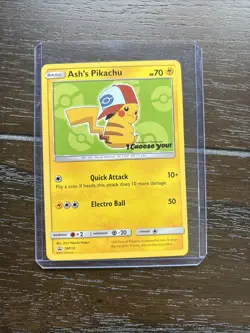 PokÃ©mon TCG Pikachu SM112 Ash's Promo Card Near Mint Basic - Image 1