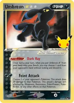Moderately Played, English Pokemon Holo Umbreon Star - 17/17 - Ultra Rare SWSH - - Image 1