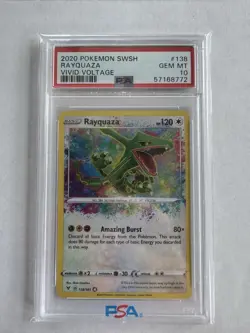 2020 Pokemon Sword & Shield Vivid Voltage Rayquaza Amazing 138/185 #138 PSA 10 - Image 1