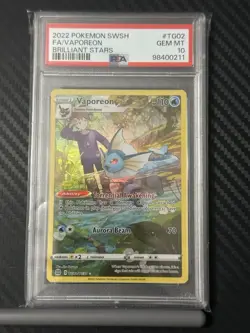 2022 Pokemon Sesh Full Art Vaporeon Brilliant Stars Gen Mint 10 PSA TG02/TG30 - Image 1