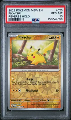 2023 POKEMON MEW EN-151 REVERSE HOLO #025 PIKACHU PSA 10 - Image 1