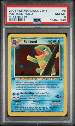 2001 POKEMON NEO DISCOVERY 1ST EDITION #8/75 POLITOED HOLO PSA 8 - Image 1