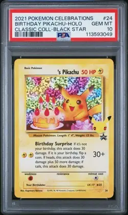 2021 POKEMON CELEBRATIONS CLASSIC COLLECTION #24 BIRTHDAY PIKACHU-HOLO PSA 10 - Image 1