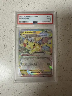 PokÃ©mon Pikachu EX Card 057/191 Surging Sparks 2024 SSP Holo TCG PSA Mint 9 - Image 1