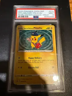 Pokemon Special Delivery Pikachu P.M. Center Canada Holo Promo SWSH074 PSA 9 - Image 1