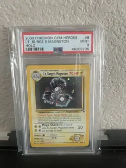 PSA 9 MINT Lt. Surge's Magneton Holo Gym Heroes Unlimited #8 Pokemon 2000 WOTC - Image 1