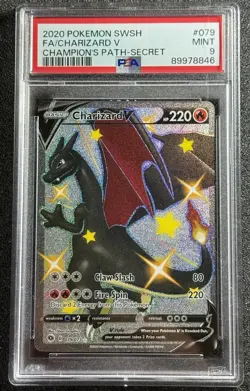 2020 POKEMON SWORD & SHIELD CHAMPION'S PATH 079 FULL ART CHARIZARD V PSA 9 MINT - Image 1