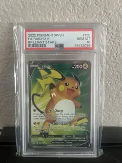 2022 POKEMON SWORD & SHIELD BRILLIANT STARS #158 FULL ART/RAICHU V PSA 10 - Image 1