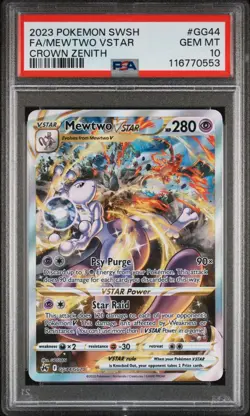 PSA 10 Gem 2023 POKEMON SWORD & SHIELD CROWN ZENITH #GG44 FULL ART MEWTWO VSTAR - Image 1