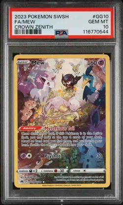 PSA 10 Gem Mint 2023 POKEMON SWORD & SHIELD CROWN ZENITH #GG10 FULL ART MEW - Image 1