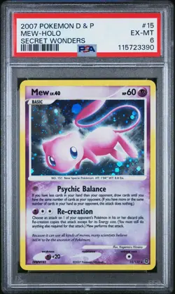 2007 Pokemon Diamond & Pearl Secret Wonders Mew Holo 15/132 #15 PSA 6 - Image 1