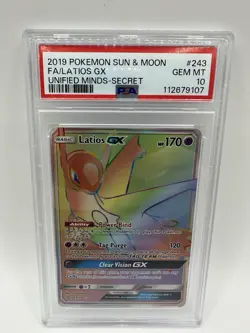 PSA 10 Latios GX  243/236 Rainbow Secret Rare Unified Minds Pokemon Card - Image 3