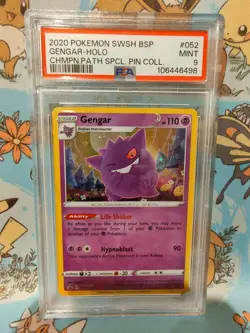 Gengar SWSH052 Promo Champions Path Holo Pin Collection Pokemon CARD PSA 9 - Image 1