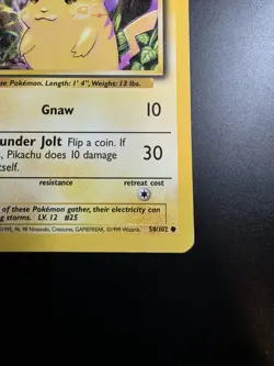 1999 PokÃ©mon Pikachu 58/102 Pokemon Base Set Card Yellow Cheeks - Image 5