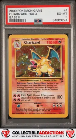 2000 Pokemon Game Base 2 #4 Charizard Holo PSA 6 - Image 1