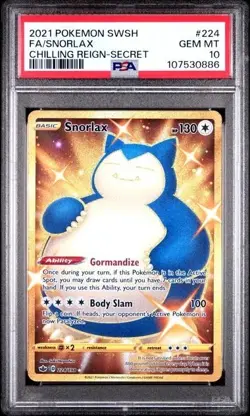Snorlax 224/198 Chilling Reign Pokemon PSA 10 Gem Mint Gold Secret Rare - Image 1