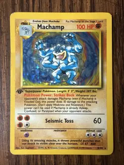 1999 Pokemon Base Set Machamp 8/102 Holo 1st Edition MP - Image 1
