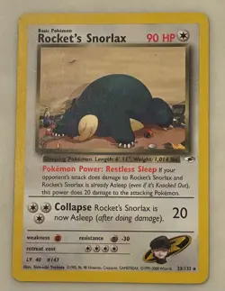 POKEMON CARD Rocket's Snorlax Gym Heroes 33/132 Vintage 2000 NEAR MINT - Image 1