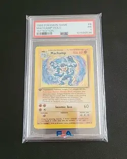 1999 POKEMON BASE SET 1ST EDITION #8 MACHAMP-HOLO PSA 1 Holo 8/102 - Image 5