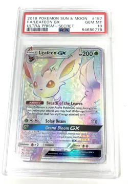 2018 POKEMON SUN & MOON ULTRA PRISM SECRET #157 FULL ART/LEAFEON GX PSA 10 - Image 3