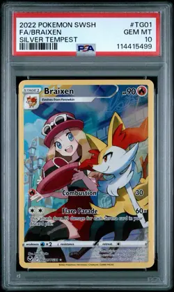 2022 POKEMON SWORD & SHIELD SILVER TEMPEST #TG01 FULL ART/BRAIXEN PSA 10 - Image 3