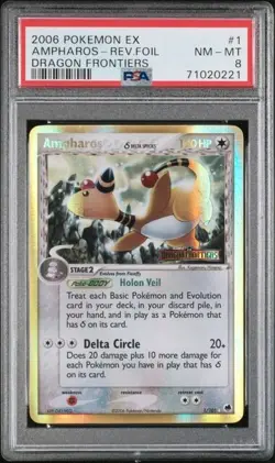 2006 POKEMON EX DRAGON FRONTIERS AMPHAROS 1/101 REVERSE STAMPED HOLO PSA 8 B - Image 3