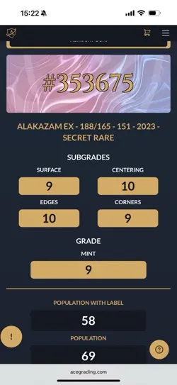 Alakazam EX 188/165 Secret Rare -  Pokémon 151 2023 - Pokémon TCG - ACE 9 - Image 8