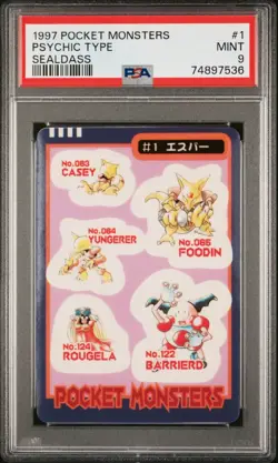 1997 POCKET MONSTERS SEALDASS SER 1 ##1 PSYCHIC TYPE PSA 9 - Image 1