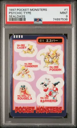 1997 POCKET MONSTERS SEALDASS SER 1 ##1 PSYCHIC TYPE PSA 9 - Image 3