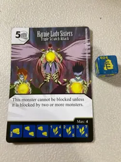 DICE MASTERS YU-GI-OH CARD WITH DICE #024 Harpie Lady Sisters Triple Scratch - Image 2