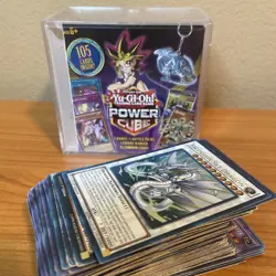 YuGiOh 2018 Empty Power Cube Box & 87 Playing CARDS 1st Editions & Rare 1996 - Image 1