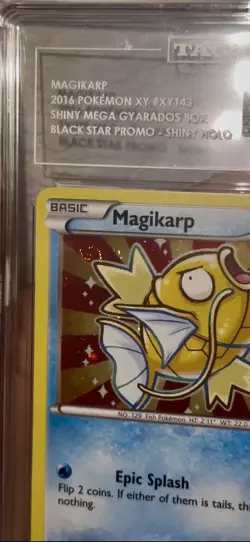 TAG 9 MINT Magikarp Pokemon 2016 Shiny Black Star Promo XY143 Rare Swirl PrintðŸŒ€ - Image 4