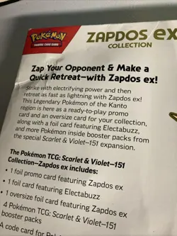 Pokémon TCG Zapdos Ex Collection Box Scarlet and Violet 151 Cards 290-85313 - Image 6